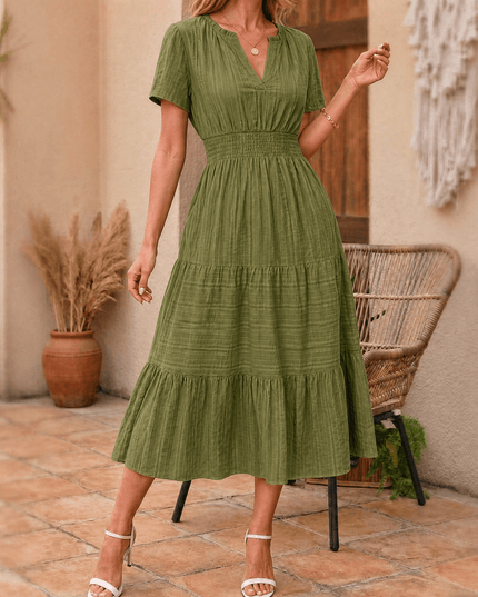 Women's Smocked Waist Tiered Summer Midi Dress