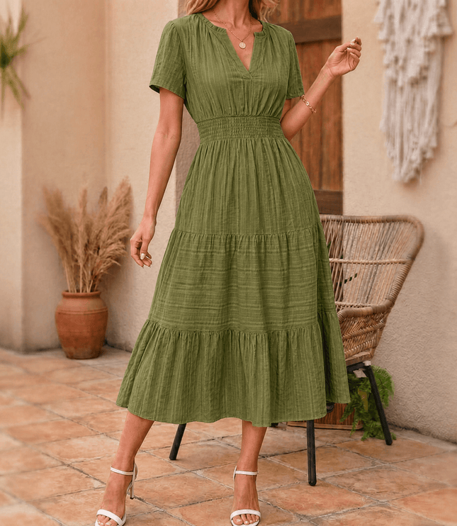 Women's Smocked Waist Tiered Summer Midi Dress