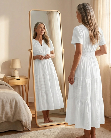 Women's Smocked Waist Tiered Summer Midi Dress