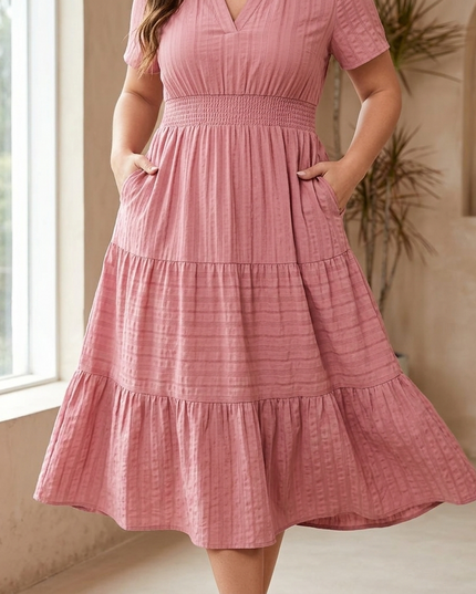 Women's Smocked Waist Tiered Summer Midi Dress