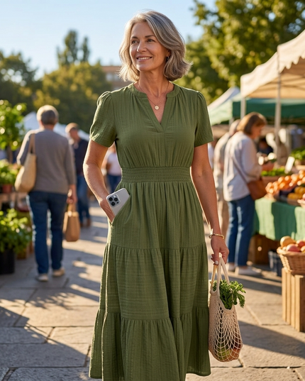 Women's Smocked Waist Tiered Summer Midi Dress