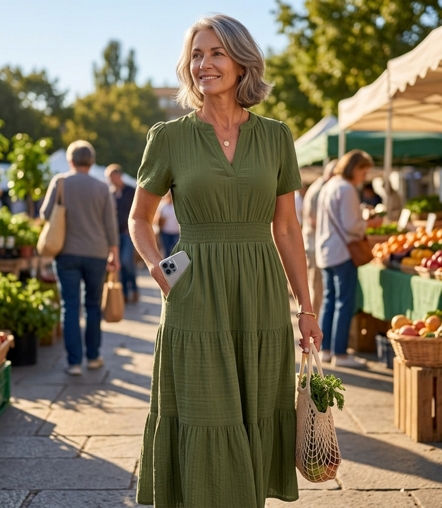Women's Smocked Waist Tiered Summer Midi Dress