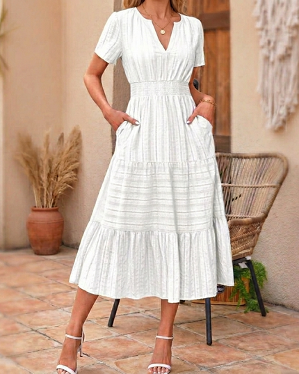 Women's Smocked Waist Tiered Summer Midi Dress