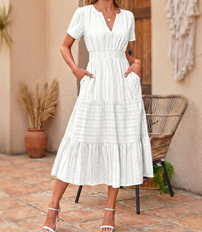 Women's Smocked Waist Tiered Summer Midi Dress