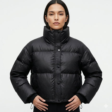 Women's Snap-Front Cropped Puffer Jacket