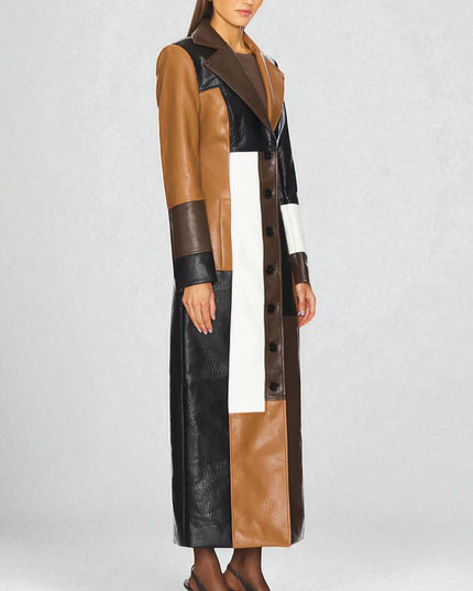 Women's Soft Mosaic Panel Leather Fall Winter Coat