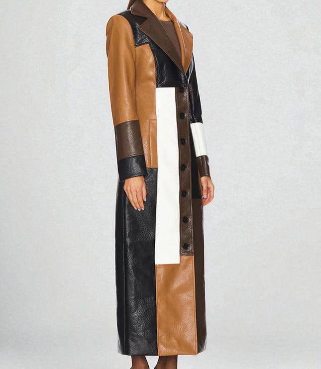 Women's Soft Mosaic Panel Leather Fall Winter Coat