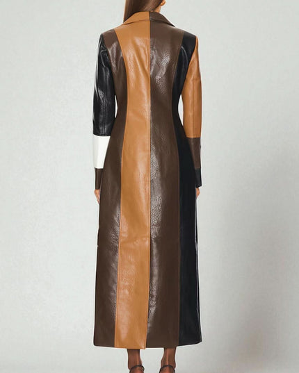 Women's Soft Mosaic Panel Leather Fall Winter Coat