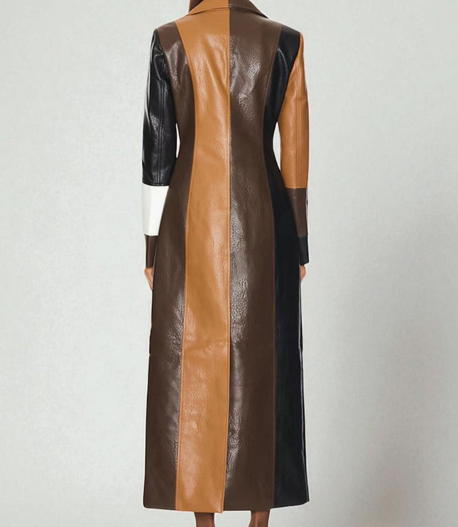 Women's Soft Mosaic Panel Leather Fall Winter Coat
