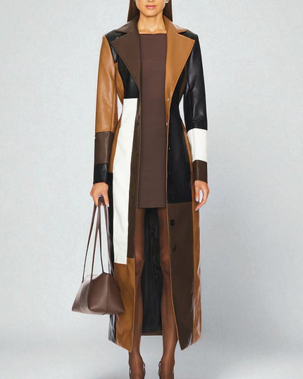 Women's Soft Mosaic Panel Leather Fall Winter Coat