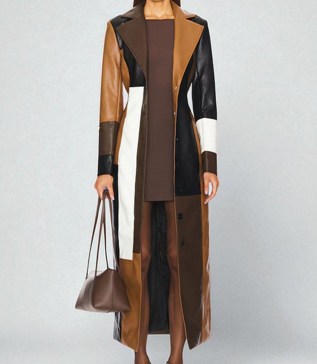 Women's Soft Mosaic Panel Leather Fall Winter Coat