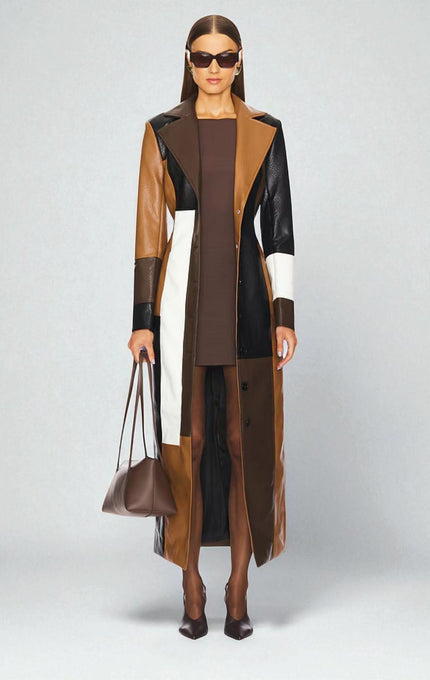 Women's Soft Mosaic Panel Leather Fall Winter Coat