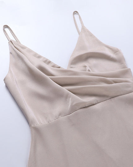 Women's Spaghetti Strap Draped V Neck Side Slit Maxi Dress