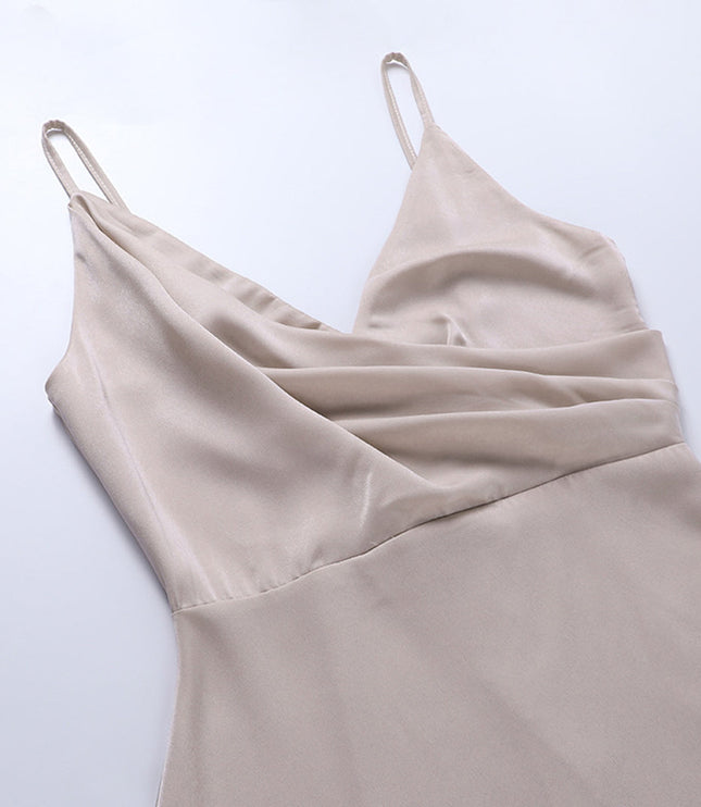 Women's Spaghetti Strap Draped V Neck Side Slit Maxi Dress