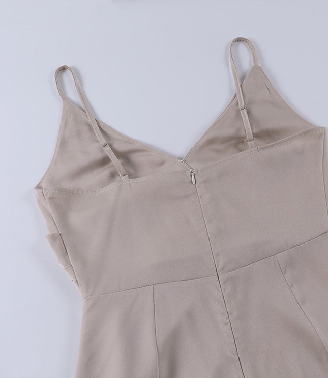 Women's Spaghetti Strap Draped V Neck Side Slit Maxi Dress