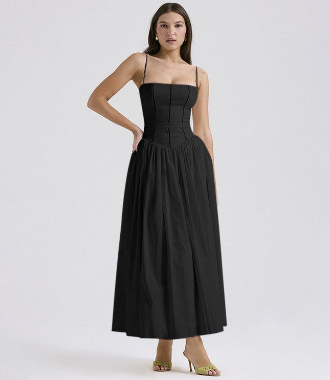 Women's Spaghetti Strap Pleated Wedding Guest Midi Dress