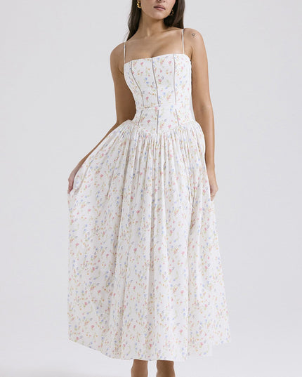 Women's Spaghetti Strap Pleated Wedding Guest Midi Dress