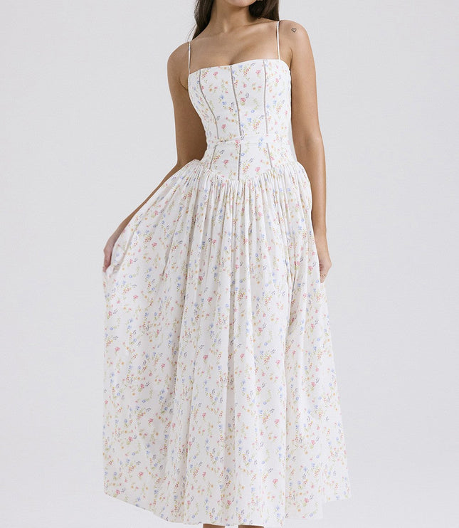Women's Spaghetti Strap Pleated Wedding Guest Midi Dress