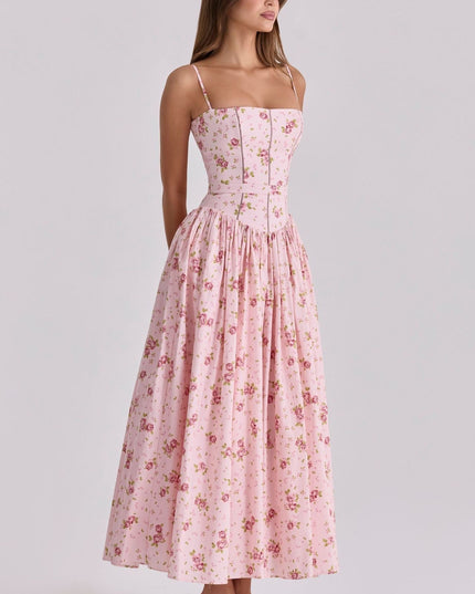 Women's Spaghetti Strap Pleated Wedding Guest Midi Dress
