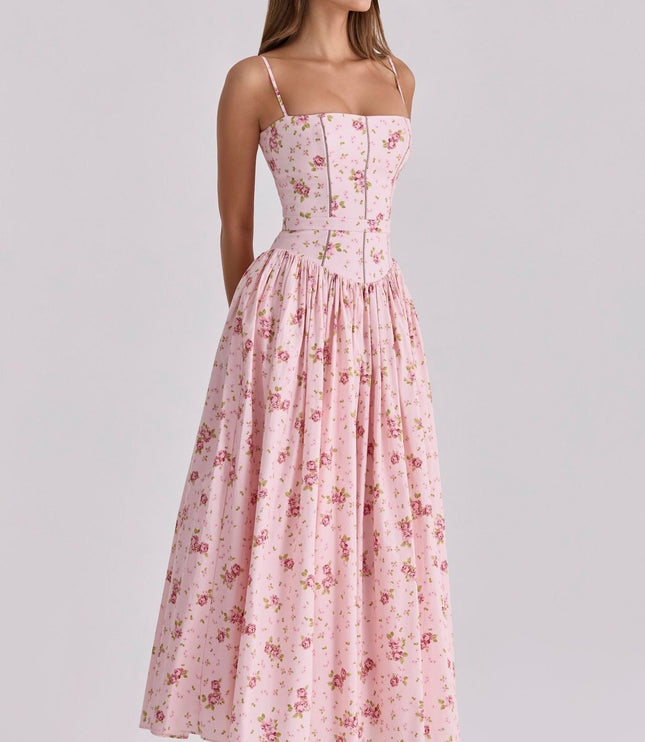 Women's Spaghetti Strap Pleated Wedding Guest Midi Dress