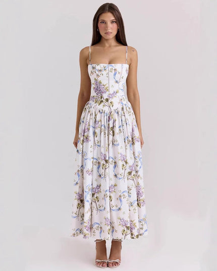 Women's Spaghetti Strap Pleated Wedding Guest Midi Dress