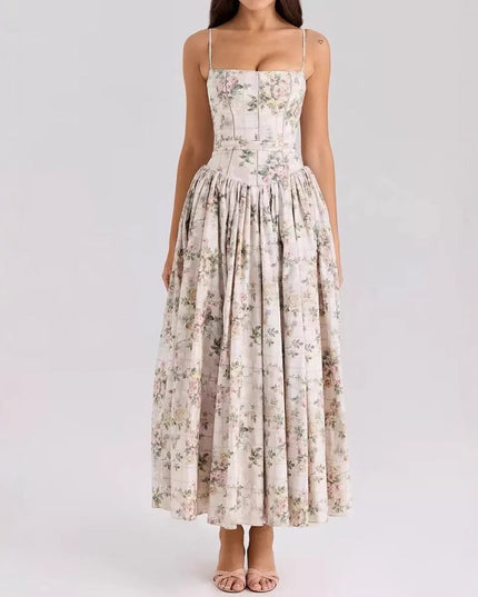 Women's Spaghetti Strap Pleated Wedding Guest Midi Dress