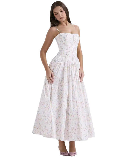 Women's Spaghetti Strap Pleated Wedding Guest Midi Dress