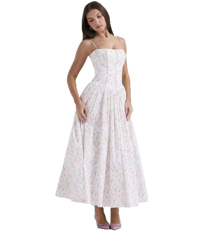 Women's Spaghetti Strap Pleated Wedding Guest Midi Dress