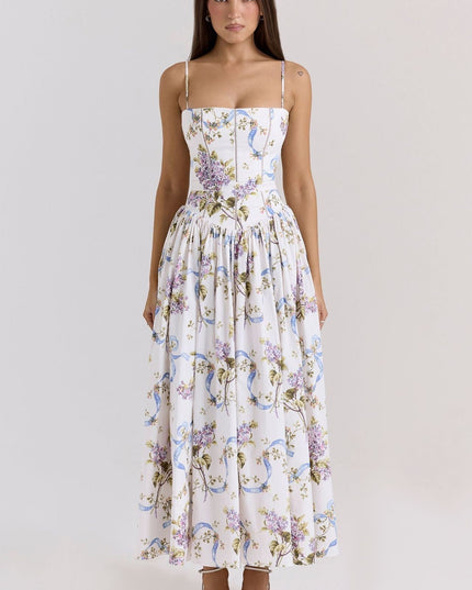 Women's Spaghetti Strap Pleated Wedding Guest Midi Dress