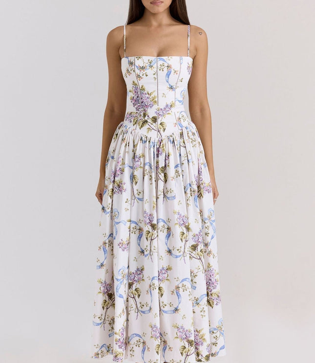 Women's Spaghetti Strap Pleated Wedding Guest Midi Dress