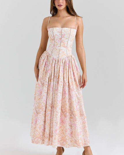 Women's Spaghetti Strap Pleated Wedding Guest Midi Dress