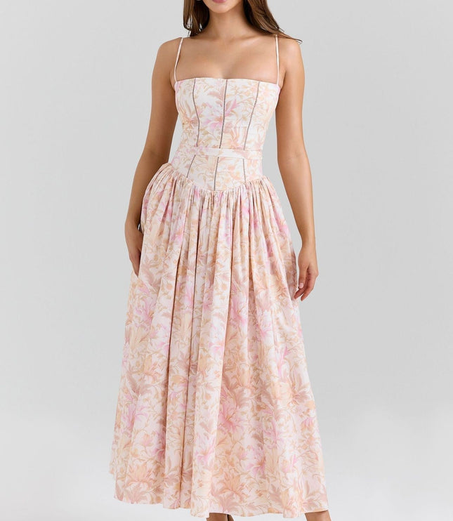 Women's Spaghetti Strap Pleated Wedding Guest Midi Dress