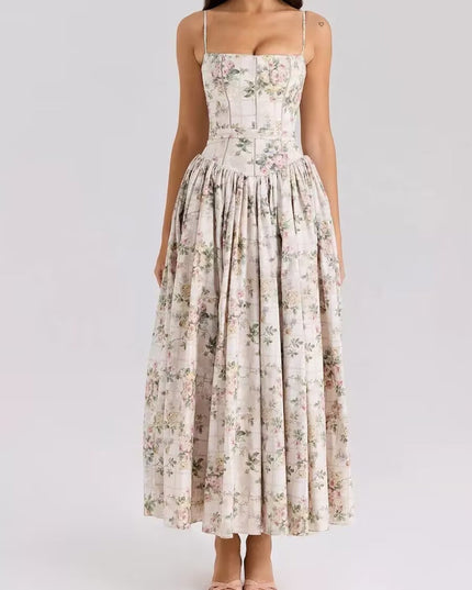 Women's Spaghetti Strap Pleated Wedding Guest Midi Dress