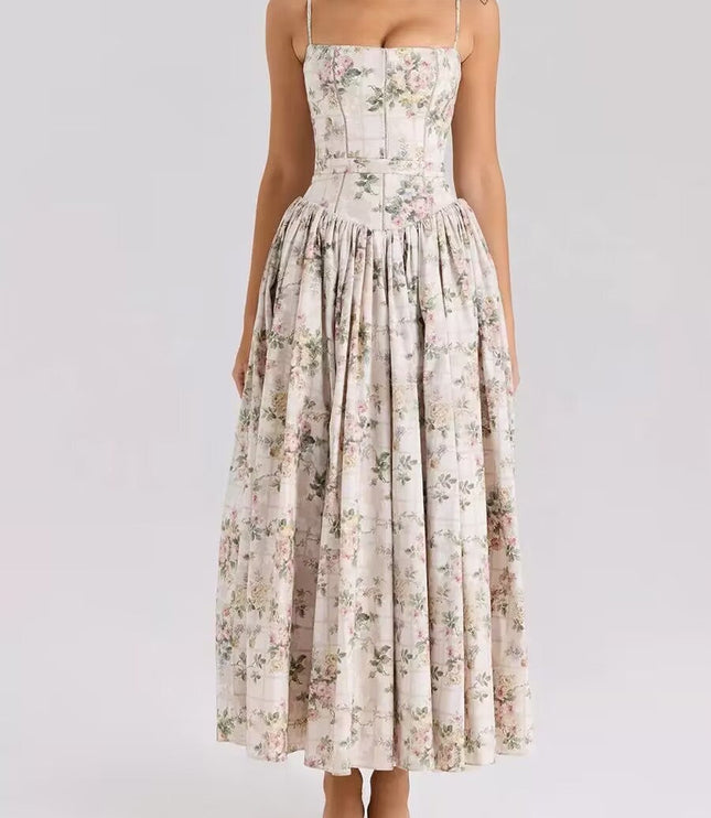 Women's Spaghetti Strap Pleated Wedding Guest Midi Dress