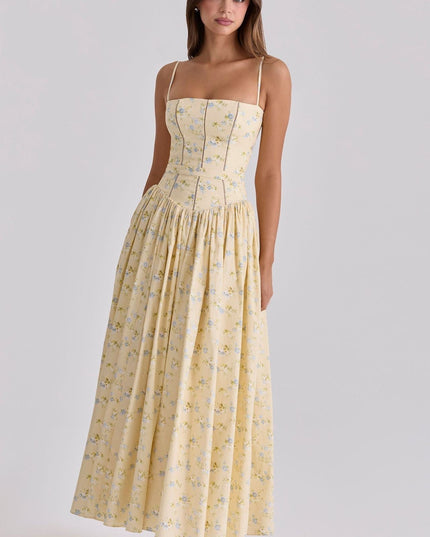 Women's Spaghetti Strap Pleated Wedding Guest Midi Dress