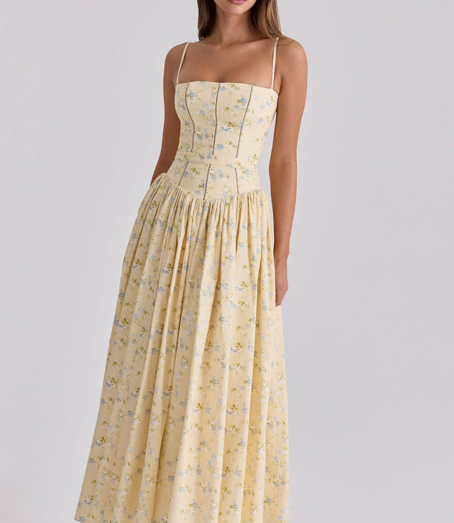 Women's Spaghetti Strap Pleated Wedding Guest Midi Dress
