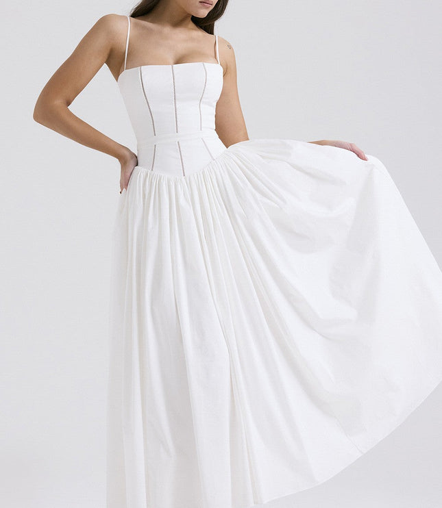 Women's Spaghetti Strap Pleated Wedding Guest Midi Dress