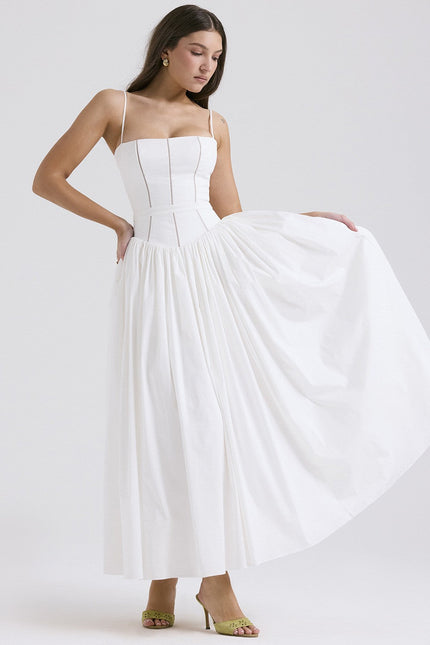 Women's Spaghetti Strap Pleated Wedding Guest Midi Dress
