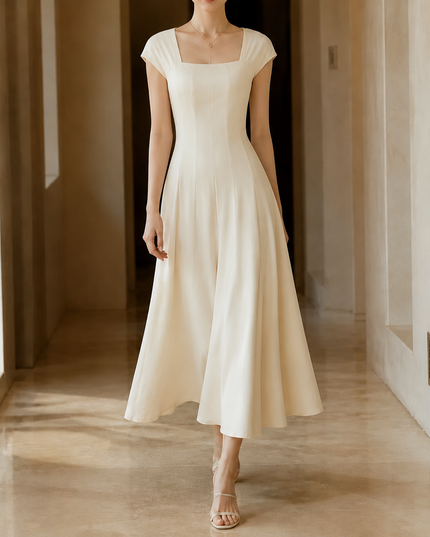Women's Square Neck A-Line Cocktail Maxi Dress