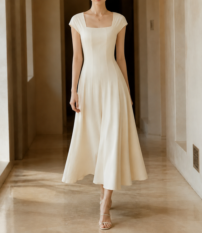 Women's Square Neck A-Line Cocktail Maxi Dress