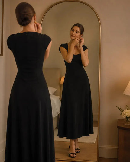 Women's Square Neck A-Line Cocktail Maxi Dress