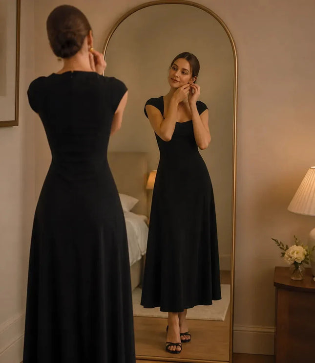 Women's Square Neck A-Line Cocktail Maxi Dress