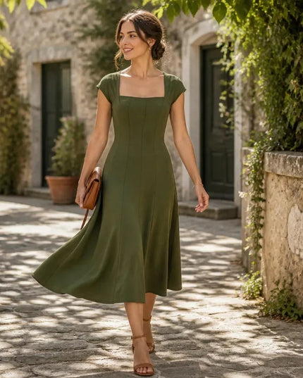 Women's Square Neck A-Line Cocktail Maxi Dress