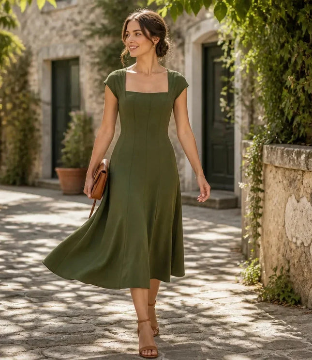 Women's Square Neck A-Line Cocktail Maxi Dress