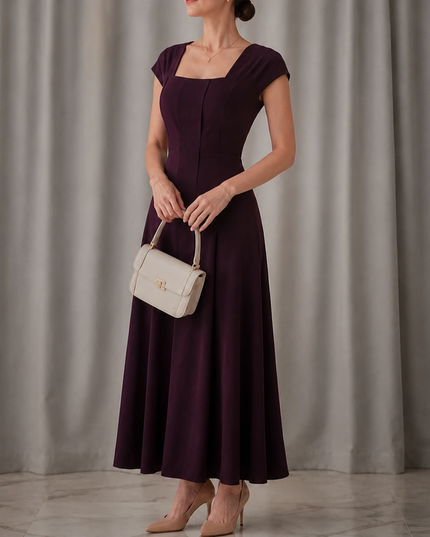 Women's Square Neck A-Line Cocktail Maxi Dress