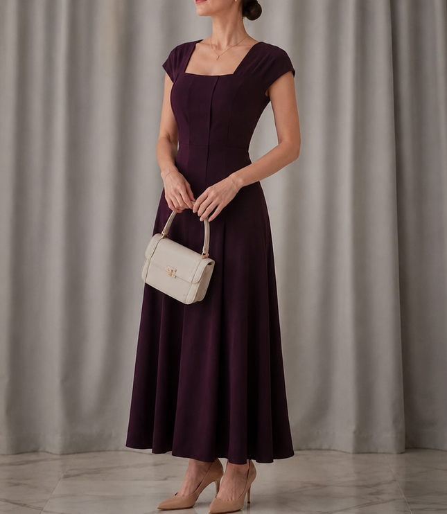 Women's Square Neck A-Line Cocktail Maxi Dress