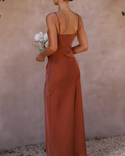 Women's Square Neck High Slit Ruched Maxi Dress