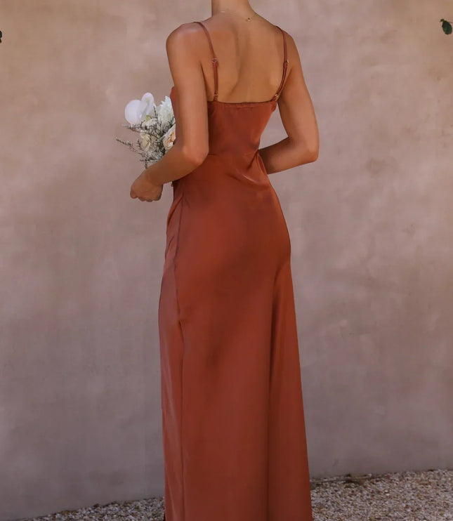 Women's Square Neck High Slit Ruched Maxi Dress