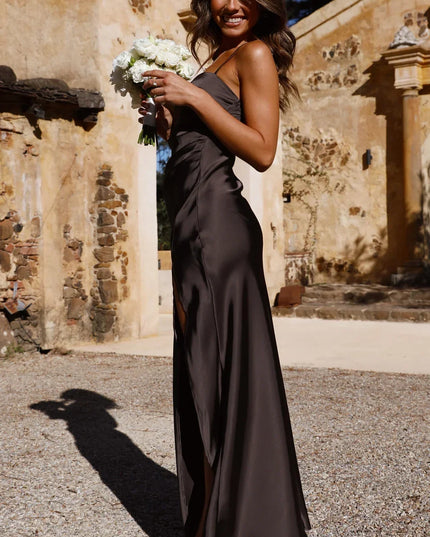 Women's Square Neck High Slit Ruched Maxi Dress
