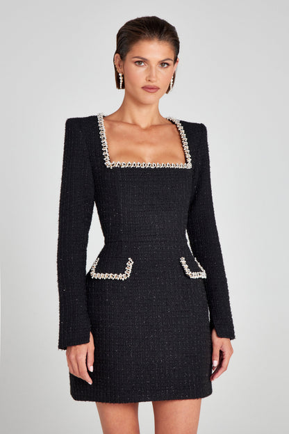 Women's Square Neck Long Sleeve Homecoming Mini Dress
